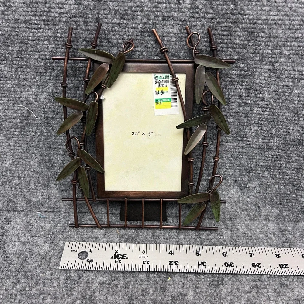 Bamboo Leaf Metal Picture Frame Bronze Green Asian Style 3.5x5 Tabletop Decor